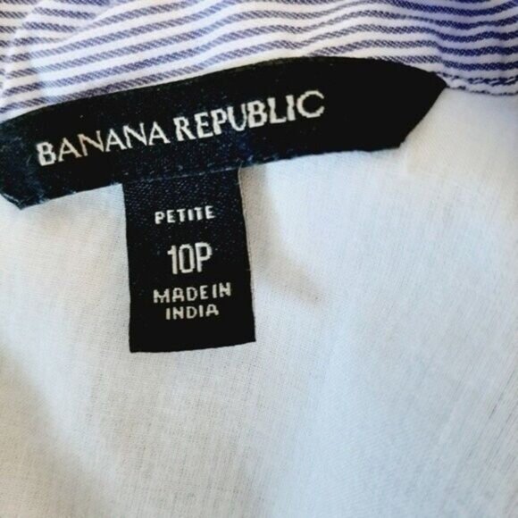 BANANA REPUBLIC | Sleeveless Bow Neck Shift Dress Stripe Blue & White 10 Petite - Picture 9 of 10